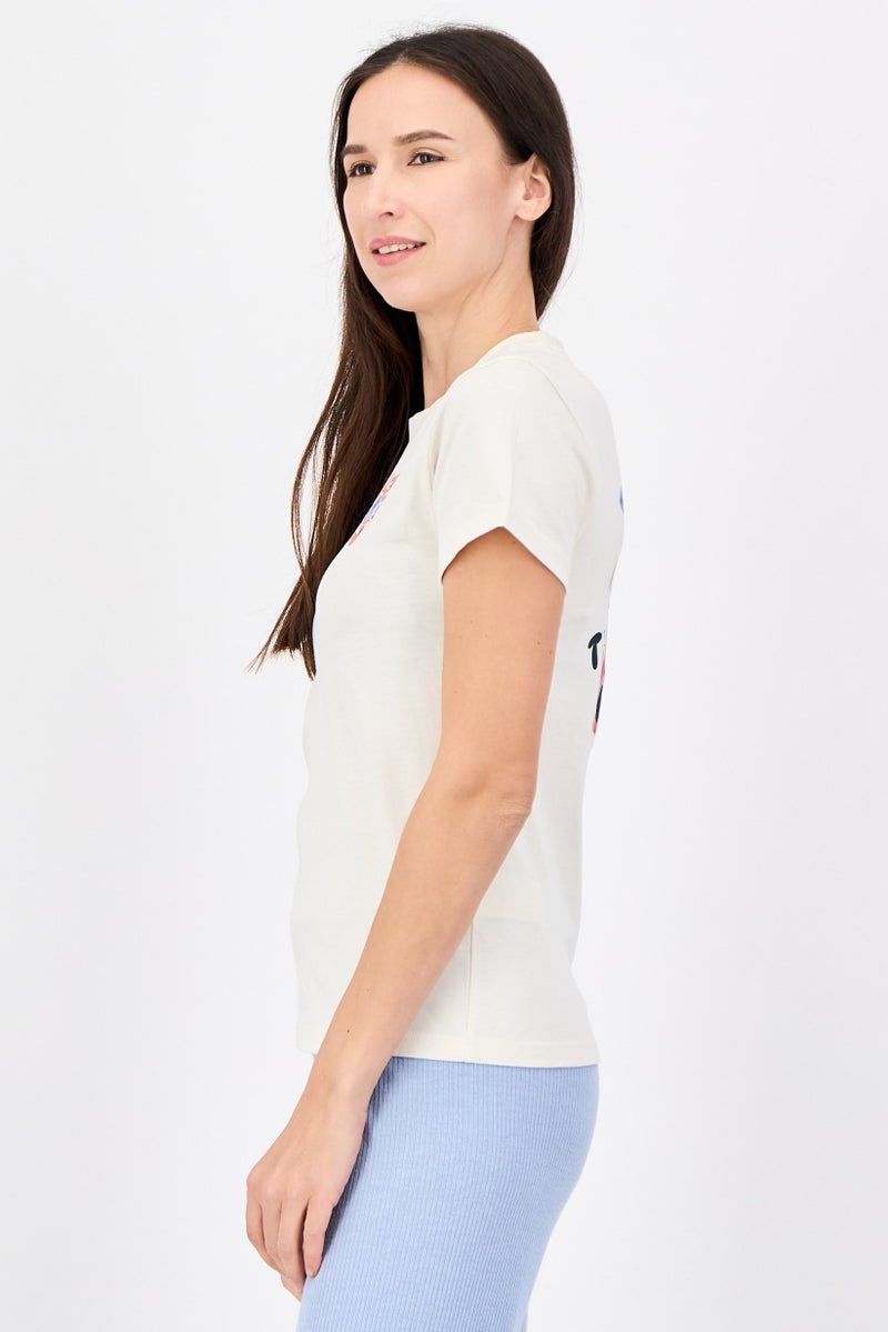 Adidas Women Sportswear Fit Short Sleeve Outdoor T-Shirt, Cream - Image 2